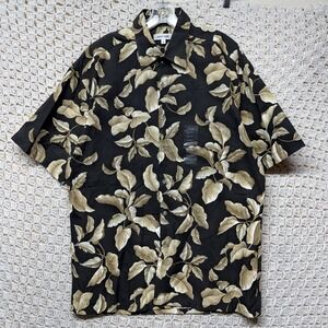 Pierre Cardin Shirt Mens M Black Beige Hawaiian Floral Button Up 100%Cotton New,